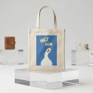 Funny Nice Bum Goose Canvas Tote Bag for Women and Teens Quirky Y2K Aesthetic Indie Natural Beige Cotton Reusable Eco-Friendly Grocery Shoulder Bag Casual Everyday Shopping Cute Animal Print Viral TikTok Fashion