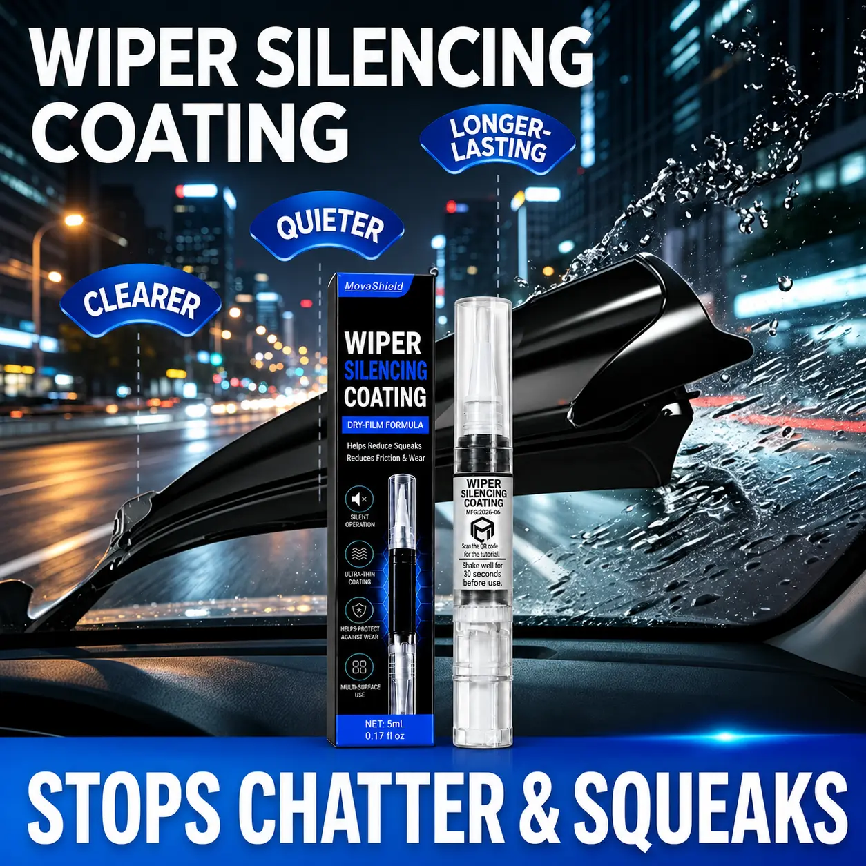 Car Wiper Blade Silencing Coating, Friction-Reducing Rubber Care, Helps Reduce Window Squeaks, Delays Aging, Also Works for Motorcycle Ignition Locks and Door Locks