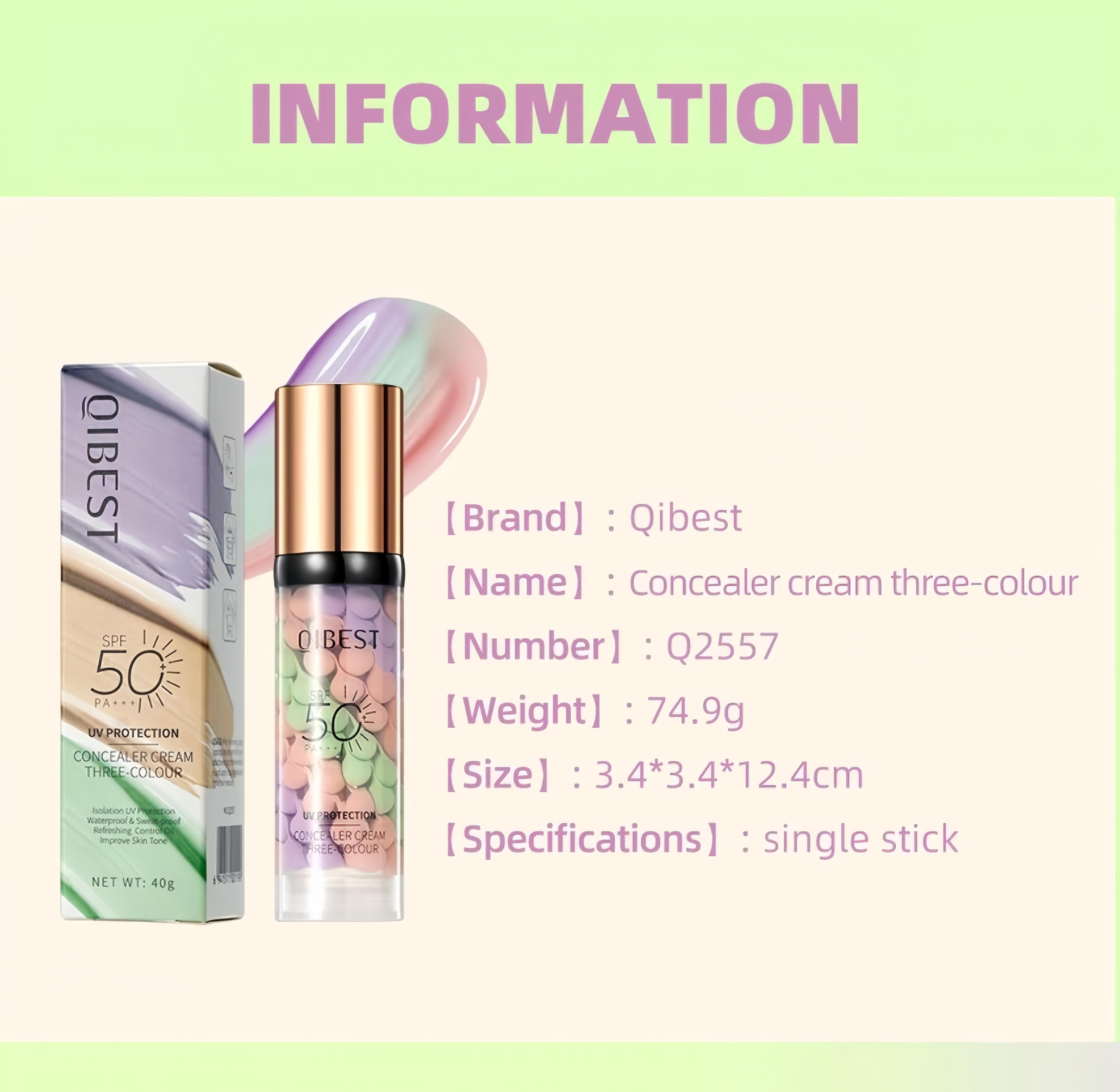 3-In-1 Tinted Sunscreen Cosmetic - Triple Color Protection, Hydrating Moisturizing, Oil Control, Waterproof, Sweatproof, Color Correcting Makeup (Concealer & Foundation), Moisturize, Spf Makeup