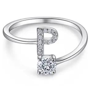 Personalized Initial Letter Ring with Diamond Accent