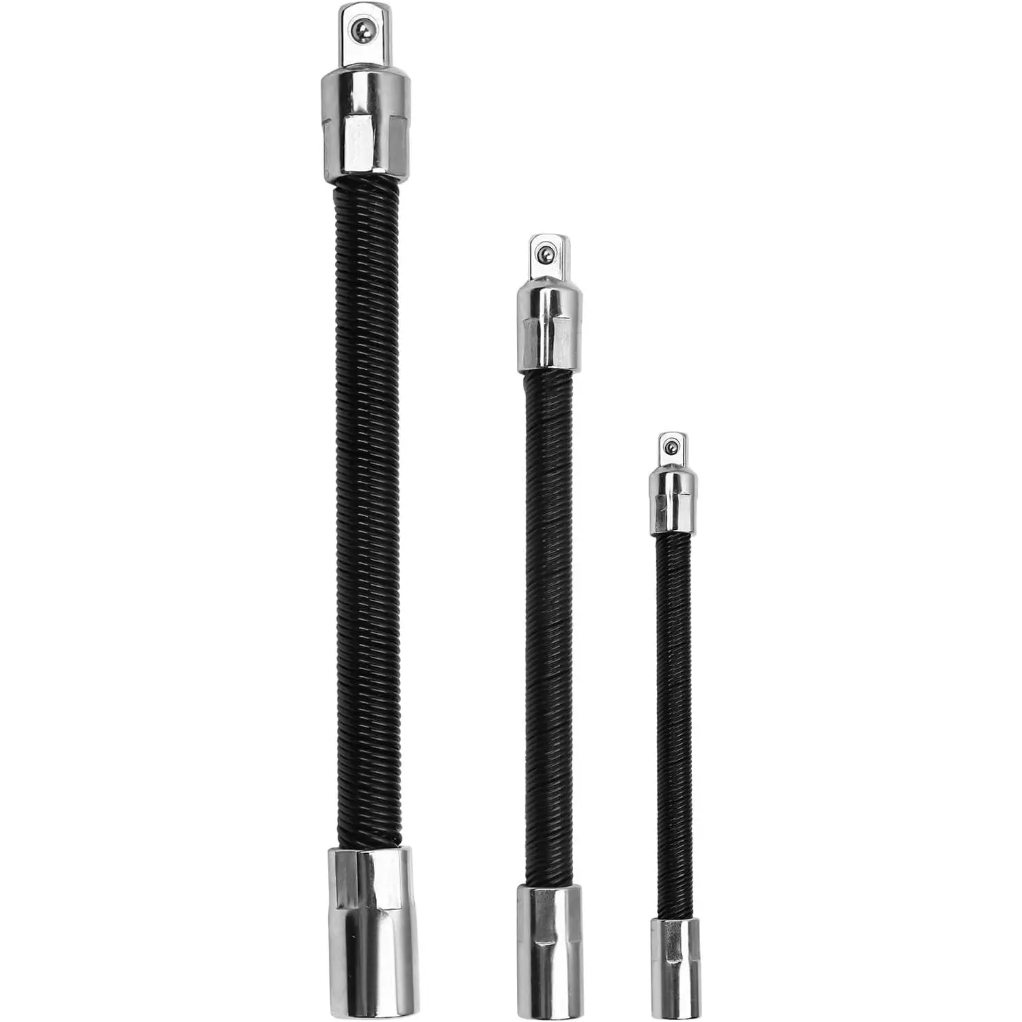 3-Piece Flexible Socket Extension Bar Set, 1/2" 1/4" 3/8" Shaft Drives, 10" 8" 6" Lengths for Hand Tools Socket Sets