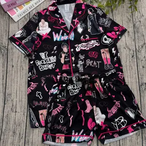 Graphic Pop Rock Pajama Set, Pajamas For Music Lover, Casual Comfy Short Sleeves, Loungewear Nightwear Pajamas