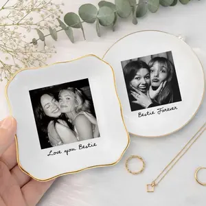 [Ship after Mother's Day] Personalized Mom Photo Jewelry Dish, Ceramic Trinket Tray Gift for Mom, Thank You Grandma, Mama Birthday Ring Dish, Mom Gift from Daughter, Mother's Day Gifts
