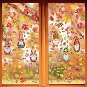 Autumn Window Clings Fall Decor Thanksgiving Decorations Double-Sided Reusable Peel and Stick Removable for Glass Living Room Nursery Room Home Office Maple Leaves Fall Gnomes 295 Pieces Ornaments