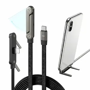 Invisible Stand Type-C Charger Cable, 240W Super Fast Charging 2-in-1 Charging Cord & Phone Holder for Gaming, Office, Car Travel – Black