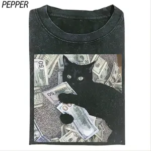 Money Cat Shirt, Black Cat, Cat Lover Funny T-Shirt Tops Tee, Retro Funny Vintage Tee, Unisex Meme Cringe Funny Dumb Shirt, Cat Meme T-Shirt, Funny Cute Cat Shirt, funny shirts for women, Womenswear Cotton Top Streetwear Tshirt, Sweatshirt