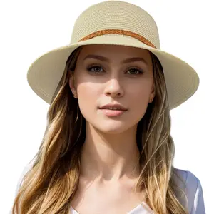 Beach Sun Straw Hats for Women, Summer Sun Protection Foldable Packable Wide Brim Hat