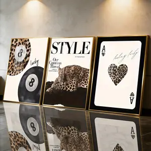 3Pcs Aluminum Alloy Framed Painting, Leopard Style Lucky Card And 8 Ball Picture, Leopard Heart Pattern, Home Decoration For Living Room, Bedroom, OfficeWall Decor, Odorless Print Artwork, Luxury Perfect Gift For Friends And Family