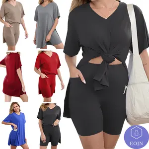 EOJN 2026 Plus Size 2 Pieces Outfits with Pocket Womens  Shorts Sets, Sleeve Tunic Tops and Skinny Biker Short&Top Sets,Summer Tracksuits Womenswear Bodycon Casual Clothes Comfort and Breathable.