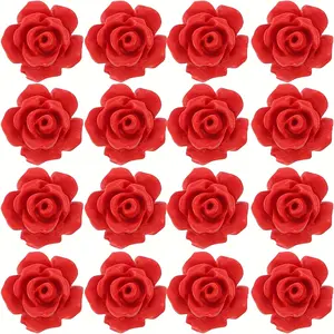 70pcs Realistic Red Rose Flower Beads - 12mm Large Floral Beads with Stem & Petals, Glossy Crimson Red Jewelry Beads for DIY Necklace, Bracelet, Earrings, Wedding, Anniversary, Valentine's Day Crafts - Bulk Beads for Floral Jewelry Making,