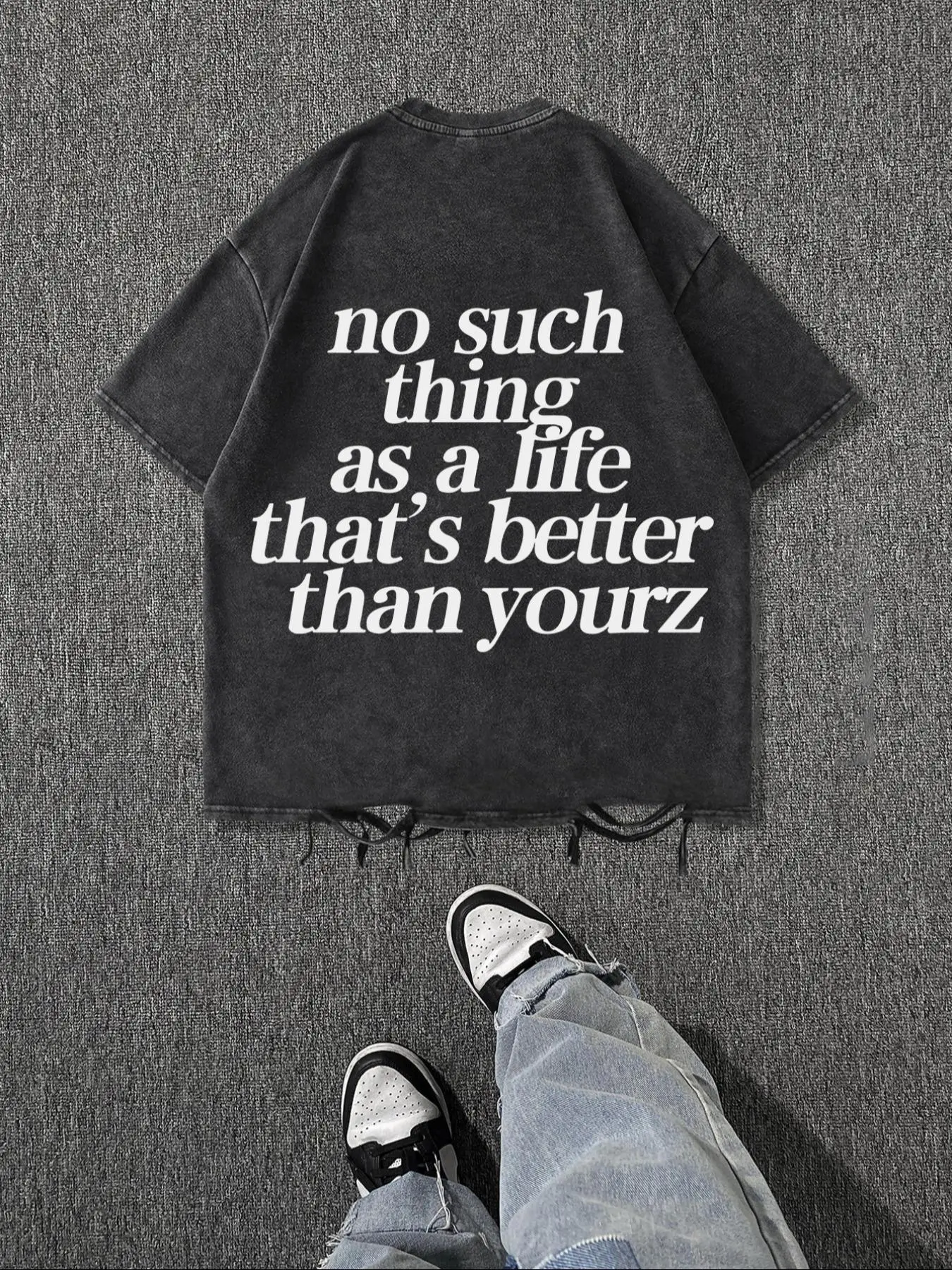 Men's Letter Print Raw Hem Short Sleeve Tee, Regular Fit Casual Fashion Round Neck T-shirt for Summer, Men's Top for Daily Wear, Cotton