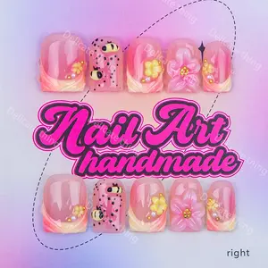 Delicatething Y2K Style Nail Set, Nail Art, Handmade Square Duckbill Nails, 4 Sizes XS S M L, Perfect Gift for Girls, Includes Jelly Glue Crystal Stick