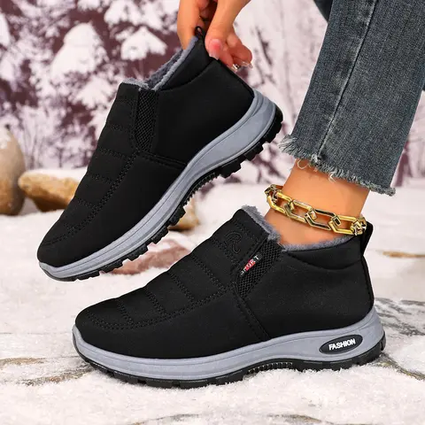 Ubetif Women's Winter Insulated Round Toe Ankle Platform Boots - Warm Cotton Fur-Lined Casual Walking Shoes, Fabric Upper, Rubber-PVC Sole, Slip-On, No Heel, Shock Resistant, Non-Slip, Cold Weather Gear for Snow & Indoors