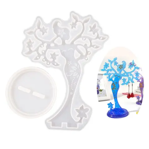 Jewelry Display Stand Mold, 1 Set Jewelry Storage Rack Display Shelf DIY Silicone Mold, Crystal Drip Resin Tray Mold, Handmade Home Decoration