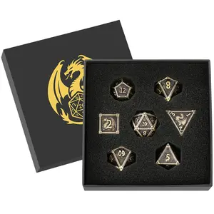 Metal Dice Set with Dragon Pattern, 7 Multi-Faced Metal Dnd Dice Set, Beginner Dungeons & Dragons Gift, Role-Playing Board Game Accessories