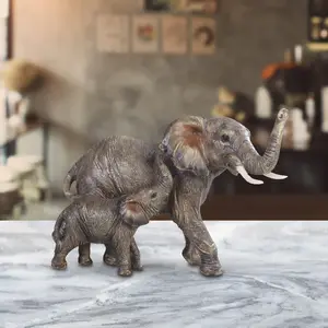 6.75"W Realistic Lifelike Elephant with Cub Figurine