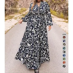 Plus Size Paisley Print Notched Neck Bishop Sleeve A Line Dress, Boho Long Sleeve Long Dress, Summer Outfits 2025, Women Plus Size Clothing