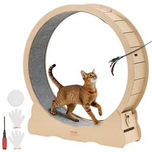 VEVOR Cat Exercise Wheel, 48 in Wooden Cat Running Wheel for Indoor Cats up to 28 lbs, Cats Treadmill with Carpeted Runway Locking Mechanism, Quiet Roller Kitten Sport Toys for Pets Fitness Health