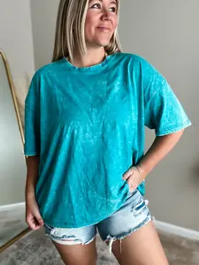 Comfy Queen Oversized Acid Washed Tee - Teal