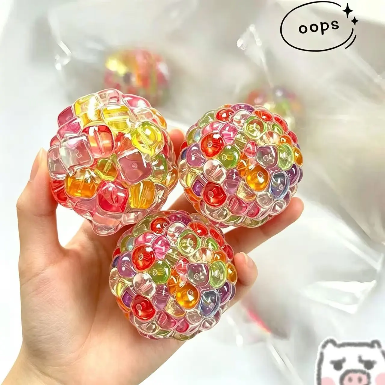 Clear Color Beads Crunchy Squishy Stress Ball Fidget Toy, Stress Relief Anxiety Reduction Improve Focus Portable Sensory Squeeze Toy