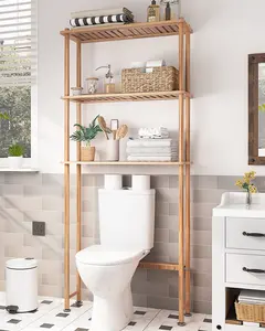 AmazerBath Bamboo Over Toilet Storage Shelf - 3-Tier Freestanding Rack, Easy to install, Versatile Rack for Bathroom, Laundry Organiser - Natural Color