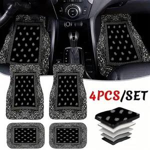 4 Pcs Car Floor Mats Bohemian Pattern European Ethnic Auto Rubber Carpet Universal Interior Accessories for Front and Rear Seats