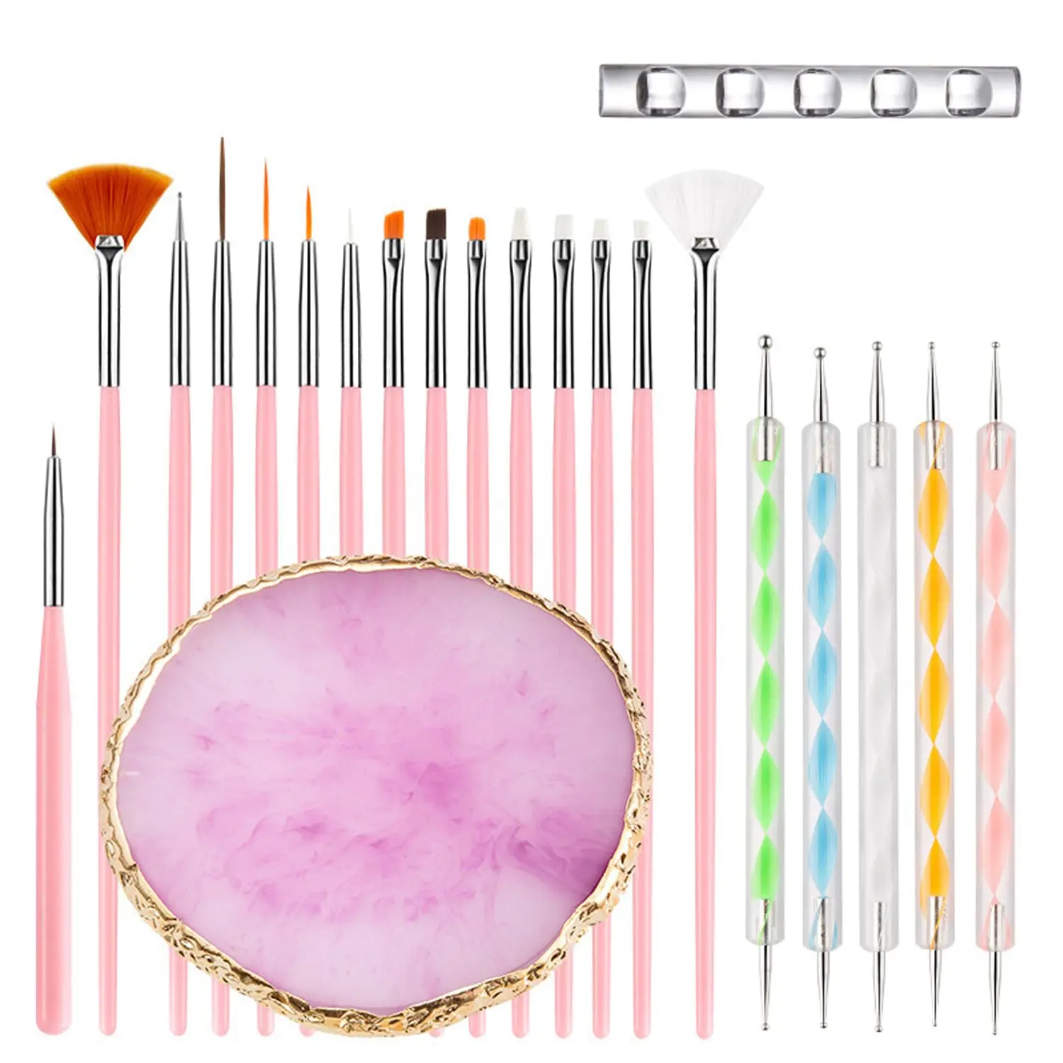 Nail Art Tools 22-piece Set, 2-way Acrylic Silicone Engraving Pen Dotting Pen Tools Nail Art Kit for Nail Art DIY Home Salon Makeup Display Board,