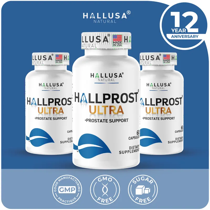 Hallprost Ultra x 180 Cap Prostate - Saw Palmetto, Pygeum Africanum & Pumpkin Seed - Dietary Supplement for Men - Hallusa Natural Herbal Wellness Blend Edible - Fitness Healthcare, Herbal Supplement Capsules, Plant Based