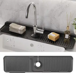 2424 Inch Extra Long Silicone Faucet Mat for Kitchen Sink, 7° Slope Self-Draining Splash Guard, Water Catcher Draining Pad for Counter Protection, Keep Kitchen Sink Area Clean and Dry (Black)