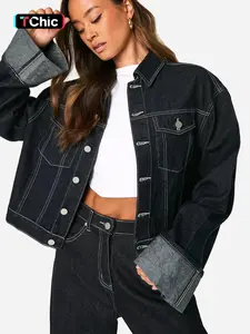 Women's New Young Career Trendy Fashion Button Jacket, Soft Denim Comfortable Casual Outerwear, Fitted Street Style Fall Winter Coat
