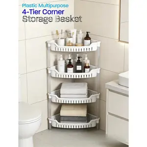 4 Tier Plastic Corner Storage Basket Space Saving Vertical Organizer for Bathroom Kitchen Pantry Lightweight Easy Clean Multi Purpose Shelf