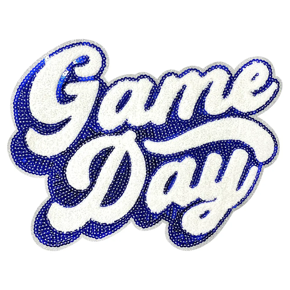 CY Large Iron-On Sequin Patches - Sequin Embroidery Applique, Team Spirit Game Day DIY Sewing Accessory, Fashion Decoration for Clothes, Bags, Blue