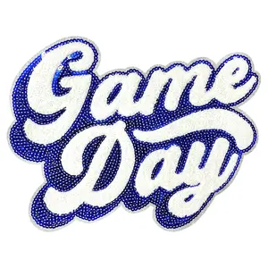 CY Iron On Sequin Patches Game Day Embroidered Applique Large DIY Accessories Fashion Decoration for Clothes Bags Jackets Backpacks,Blue