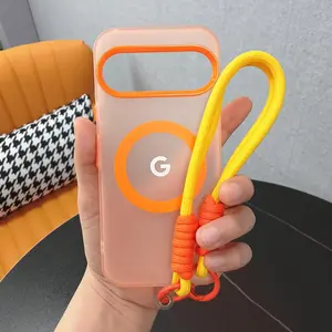 PC Magnetic Frosted Transparent Phone Case with Lanyard For Google Pixel 10 9 8 Pro XL 9a 8a For Magsafe Matte Translucent Cover