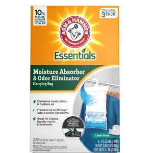 Arm & Hammer Essentials Hanging Moisture Absorber and Odor Eliminator, 17.5 oz., 3 Pack, Linen Fresh, Moisture Absorbers for Closets, Laundry Rooms and Bedrooms, Long-Lasting Freshness