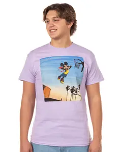 Disney Mickey Mouse T-Shirt Men's Sunset Slam Dunk Adult Short Sleeve Tee