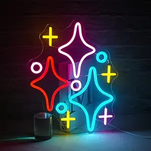 Creative Geometric Design LED Neon Sign, USB Powered Star Shaped Neon Sign, Decorative Neon Light For Home Living Room Bedroom, Mood Decorative Lights, Neon Accent Lights, LED Signs, Acrylic Light