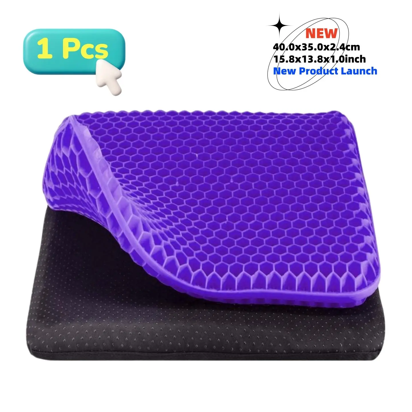 Double Thick Gel Seat Cushion, Ergonomic Design, Purple Honeycomb Chair Pad for Back & Tailbone Pain Relief, Ergonomic Cooling Breathable Office Chair Mat, Non-slip Orthopedic Seat Cushion for Car & Gaming, Breathable Material, 15.8 x 3.8 x 0.95 inches