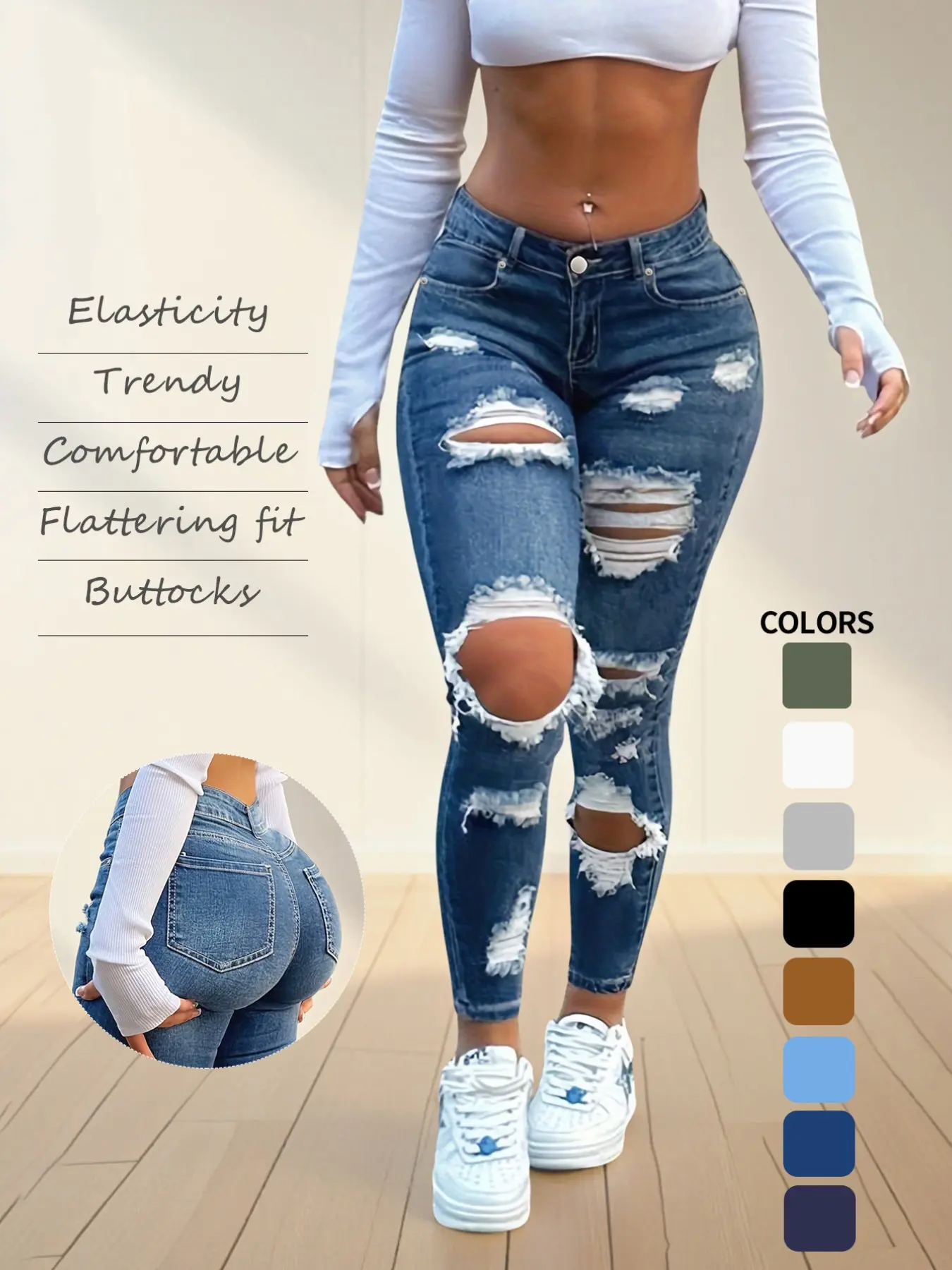 NVFelix Women's High Waisted Ripped Skinny Jeans Fall New Style Curved Fit Distressed Denim, Suitable for Daily Wear, Commuting, and Dates