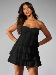 MISSGUIDED Strapless Tiered Ruffle Twisted Bust Mini Dress