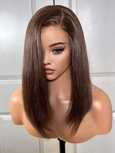 Short Bob Hair Wig Transparent Lace Front Wigs 100% Real Human Hair Replacement Wig Dark Brown Color Hair Pre Plucked With Baby Hair Natural Looking Easy Care Suitable for Women Daily Wear & Special Occasions Begineer Friendly