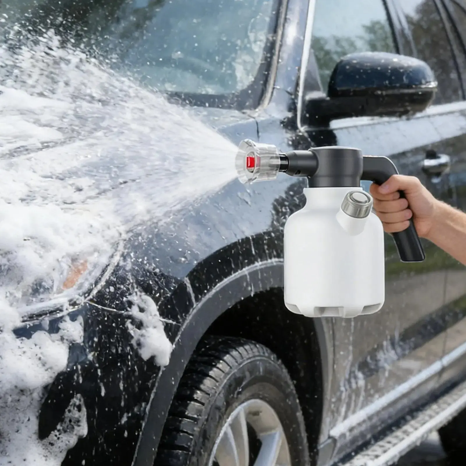 2L Electric Car Wash Foam Sprayer, Dual Motor, Long Battery Life, Self-Priming, 75-Degree Fan Spray, Fine and Even Foam, Handheld Car Wash, Foam Pump Sprayer