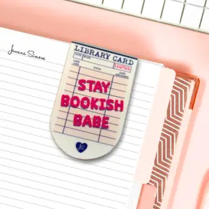 Stay Bookish Babe Magnetic Bookmark - Beautifully Illustrated Two-Sided Design for Books Notebooks Planners Journals 2" Tall Folded Size Cardstock Paper Laminated One Side