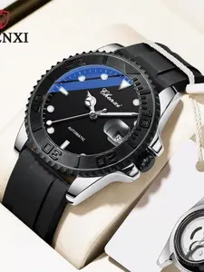 Luxury Men's Automatic Mechanical Watch, Waterproof Night Glow Silicone Strap, Business Sport Wristwatch, Casual Trendy Male Watch