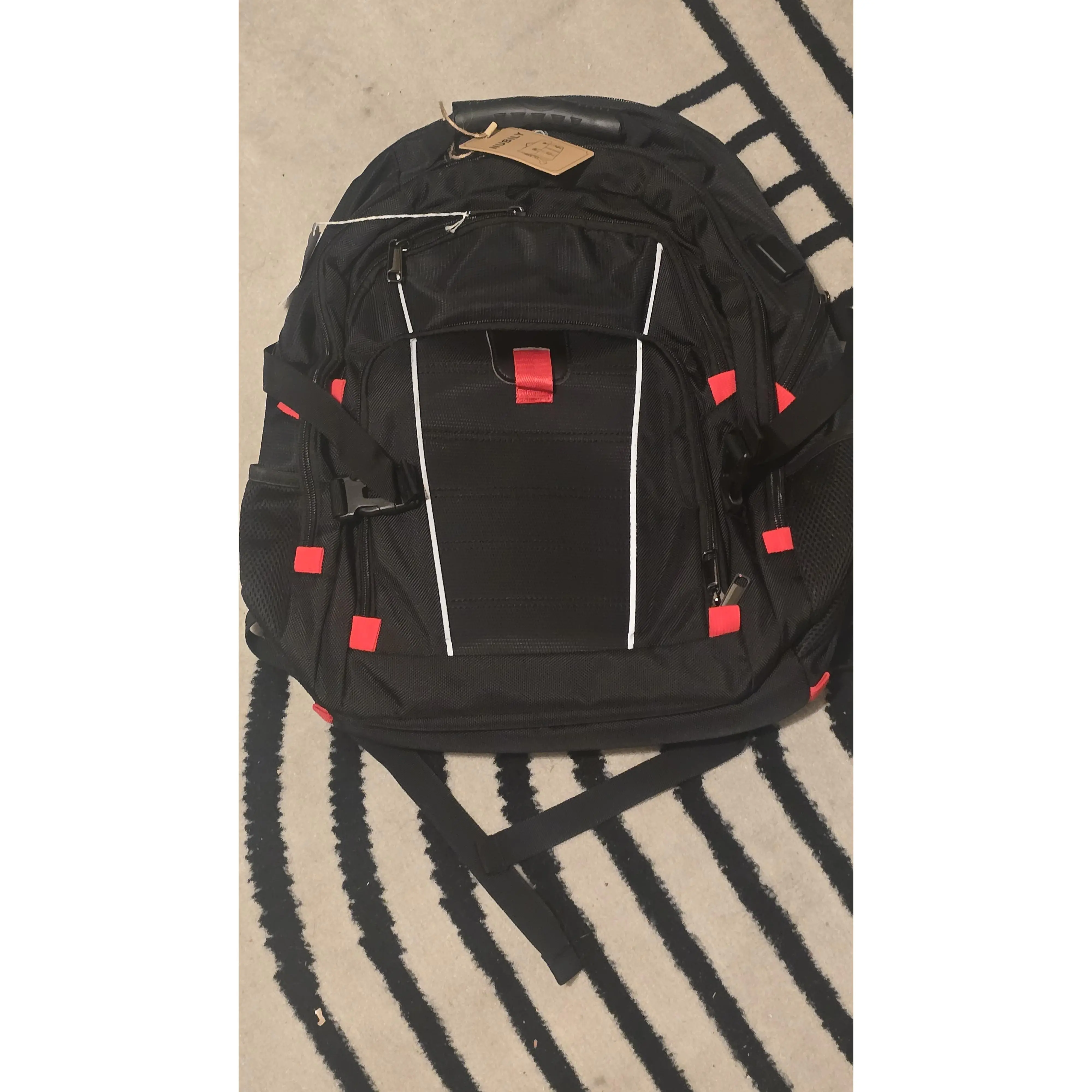 NUBILY ScanSmart Travel Laptop Backpack - Black with Red Accents - Fits 17.3" Laptops - USB Port & Organizer Pouch - Water-Resistant - THG-NUBILY-SCANSMART-BP-001