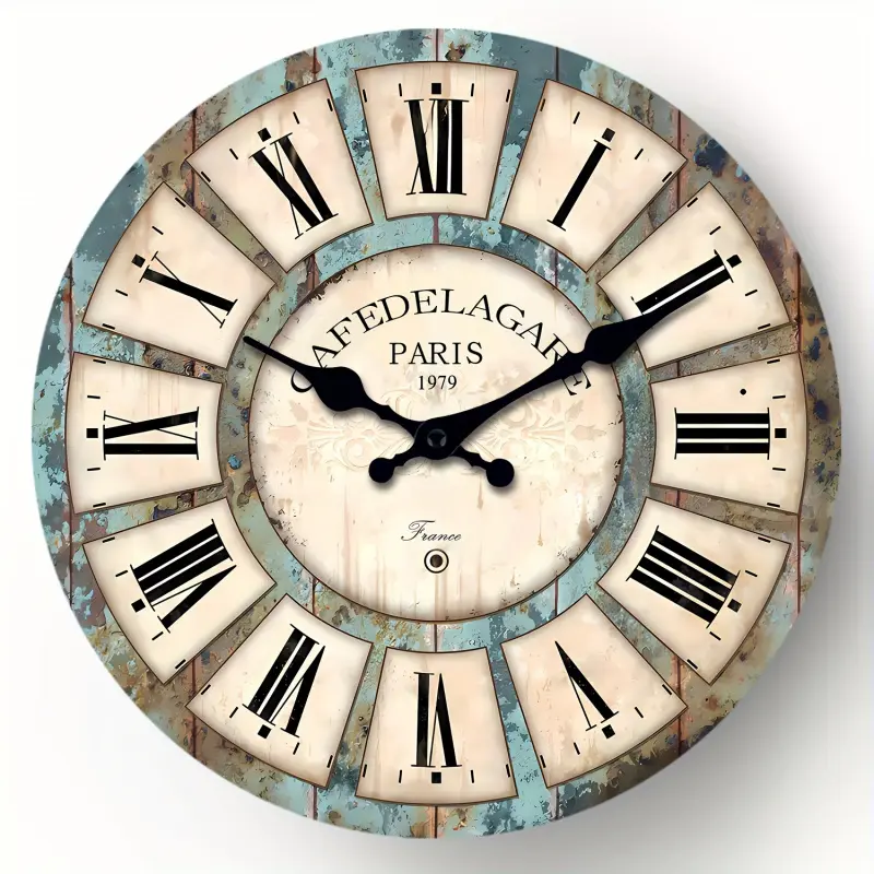 10-12 Inch Vintage Roman Numeral Wooden Decorative Wall Clock, Silent Analog Clock for Living Room Kitchen Decor, Birthday Gift (battery Not Included)