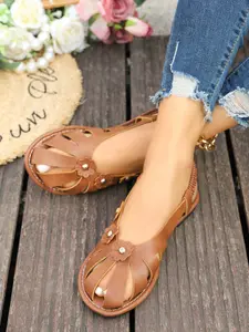 Vintage Braided Roman Sandals, Women's Closed-Toe Flat Soft Sole Shoes, Versatile Summer New Arrival, Comfortable and Stylish Footwear, Flat Rubber Sandals