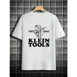 180gPLUS SIZE Klein Tools Electrician Tee , Men's Double-Sided Printed Fashionable Casual Crew Neck 220gsm Pure Cotton T-Shirt(1 PC)