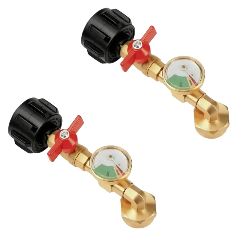 Upgraded Propane Refill Adapter with Valve and Gauge, for Filling 1lb Bottles from a 20lb Tank, Fits QCC1/Type1 Propane Tanks and 1lb Disposable Cylinders, Solid Brass