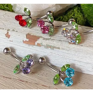 1pc Cherry CZ Gem Belly Ring Navel Piercing Pierced Naval Cherries Body Jewelry